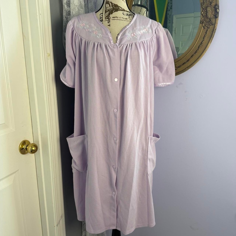 Madonna Sleepwear Purple Nightgown/Sleep coat with Embroidered Collar & pockets